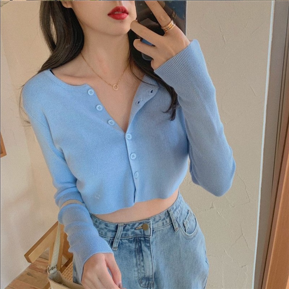 baby blue cropped cardigan